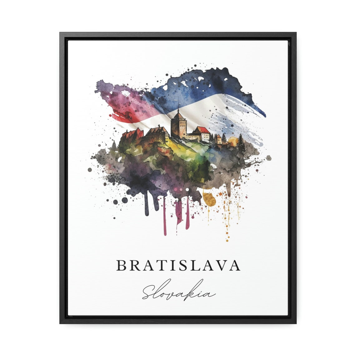 Bratislava Slovakia Castle Hill Flag Watercolor Travel Poster - Image 2