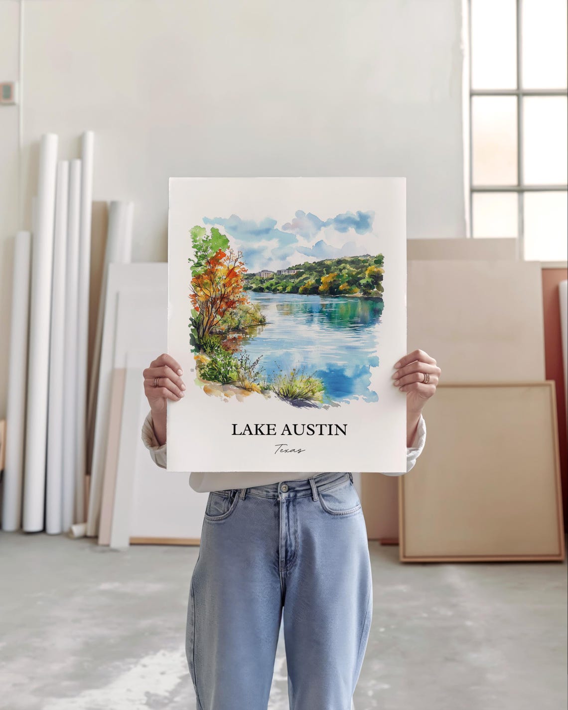 Lake Austin Texas River Autumn Colors Waterfront Watercolor Poster - Image 3