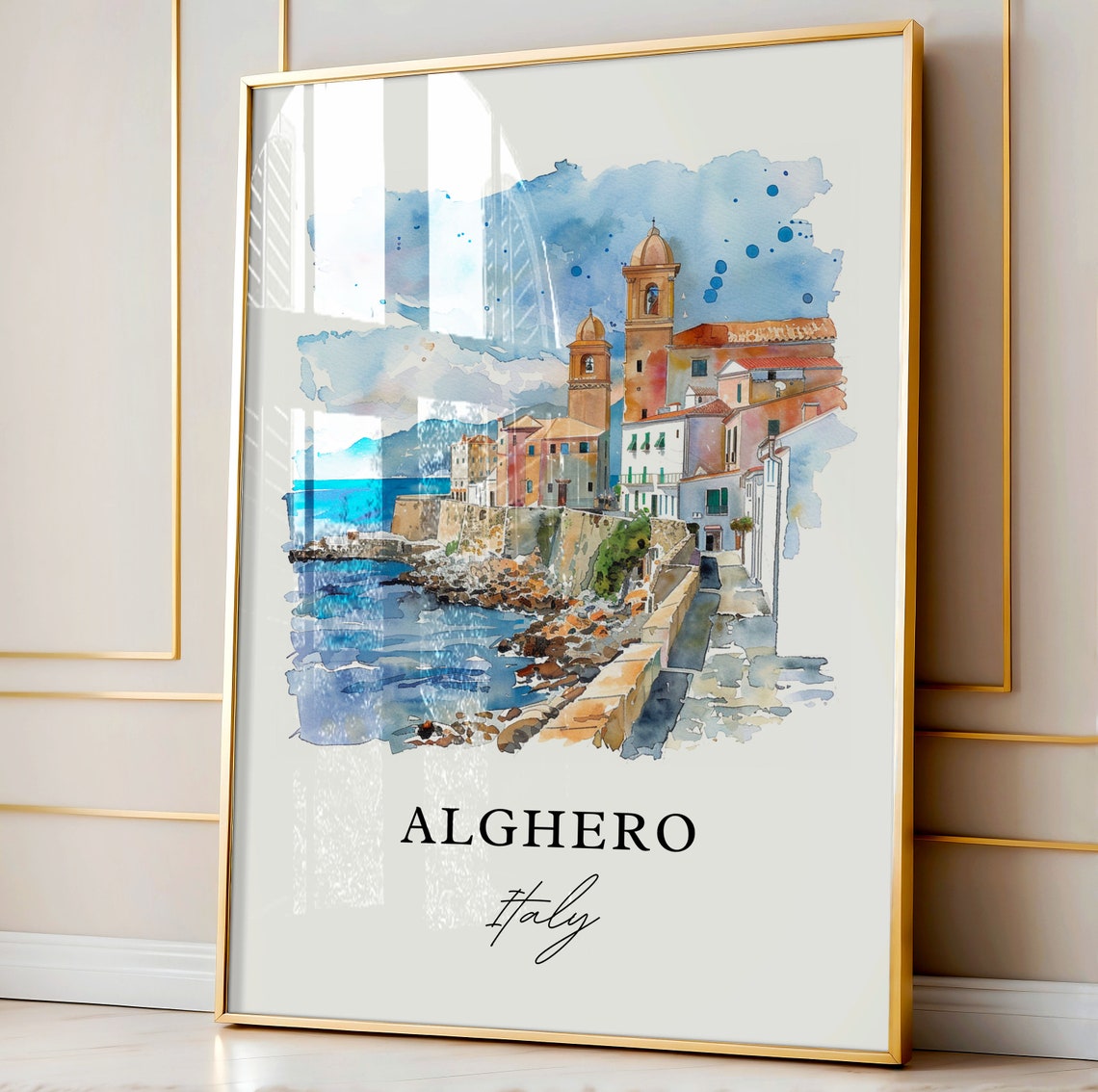 Alghero Italy Watercolor Travel Poster, Sardinia - Image 4