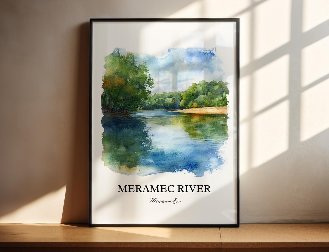 Meramec River Missouri Calm Water Bend Watercolor Nature Art Poster