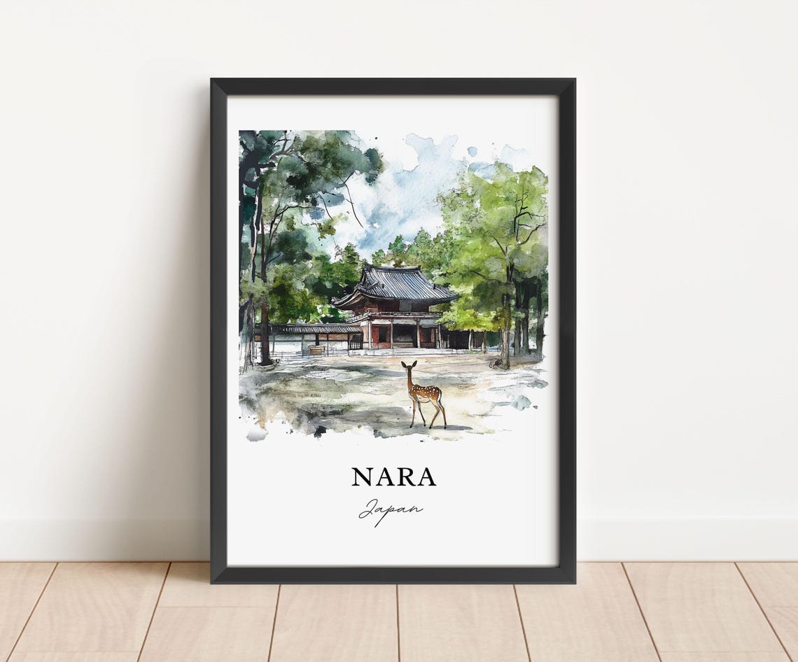 Nara Japan Deer Park Watercolor Travel Poster - Image 5