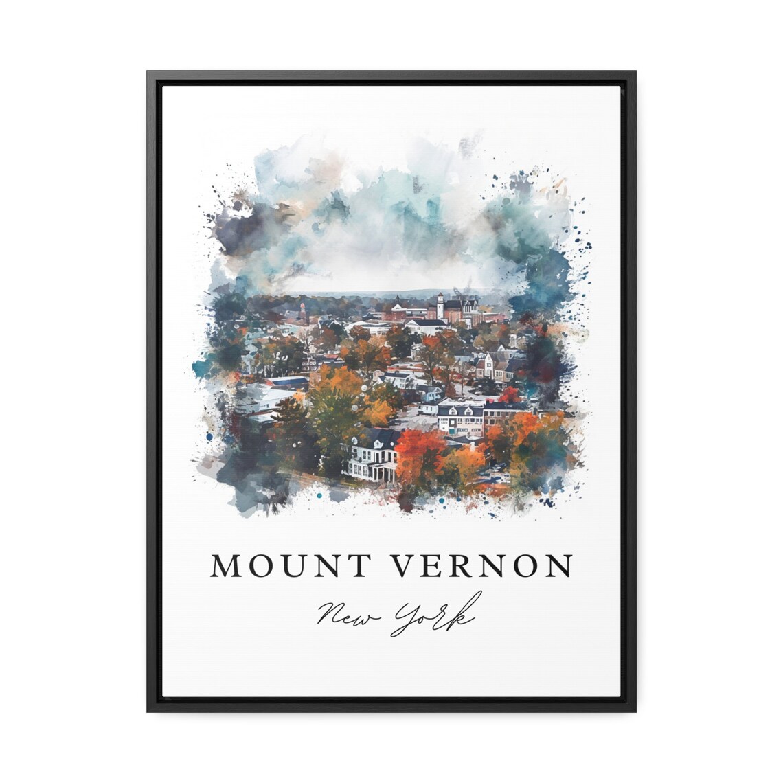 Mount Vernon New York Watercolor Aerial Town Autumn Trees Poster - Image 2