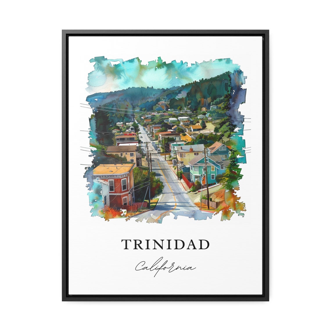 Trinidad California Coastal Town Hills Watercolor Travel Poster - Image 3