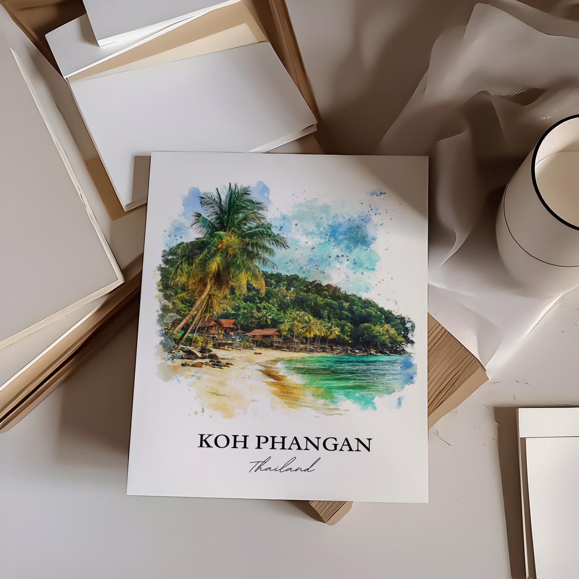 Koh Phangan Thailand Watercolor Palm Beach Turquoise Sea Poster - Image 6