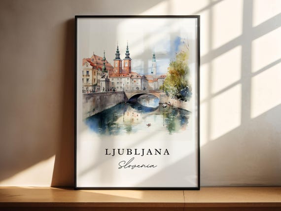 Ljubljana Watercolor Travel Poster, Slovenia Art Print