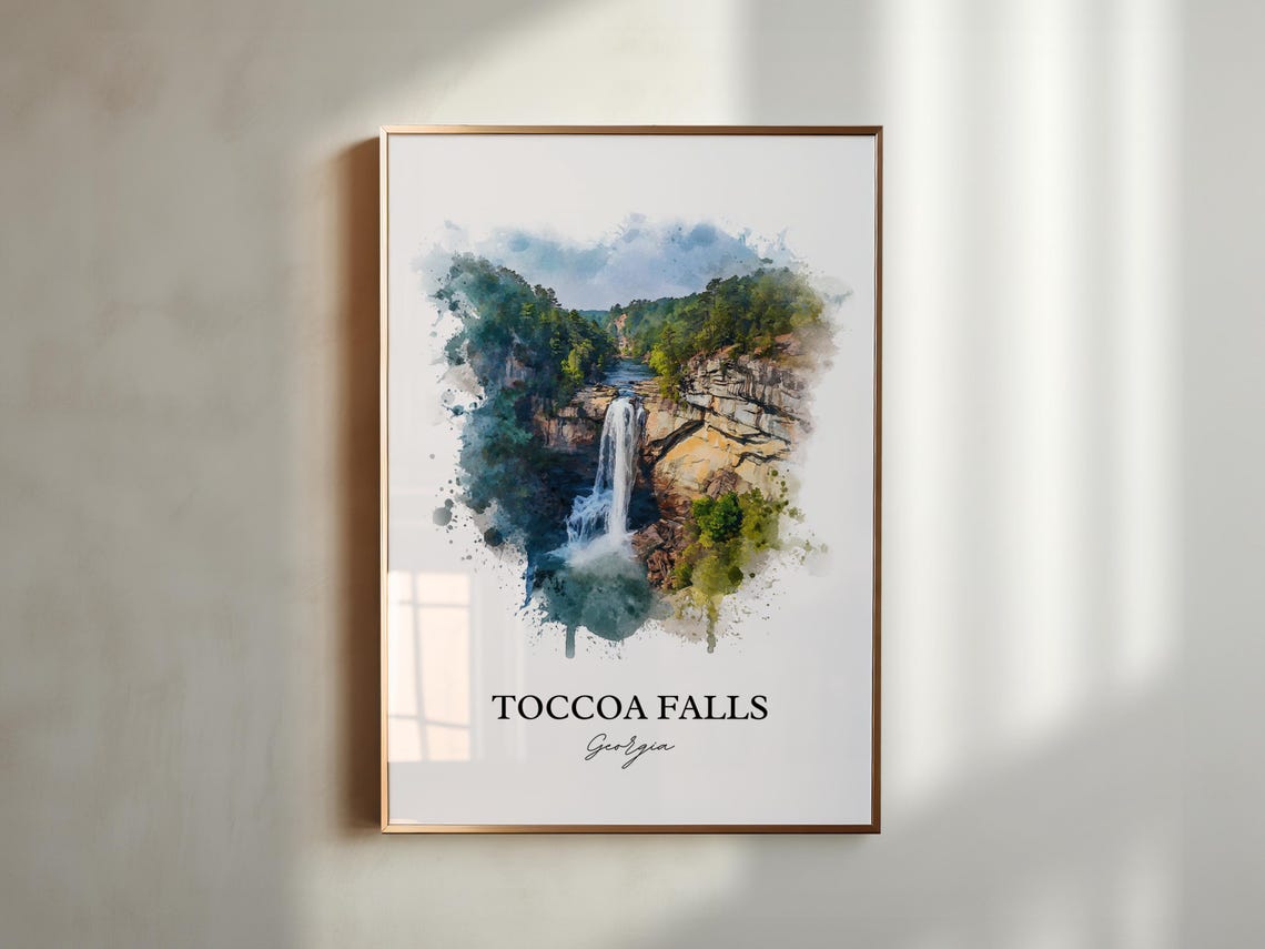 Toccoa Falls Georgia Tall Forest Gorge Waterfall Watercolor Poster - Image 5