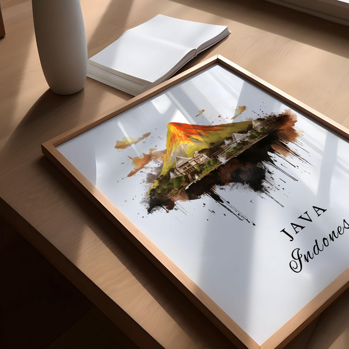 Java Indonesia Volcano Temple Watercolor Travel Souvenir Poster - Image 4
