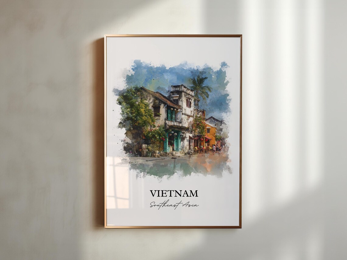 Vietnam Southeast Asia Watercolor Art Colonial Street Palms Poster - Image 5