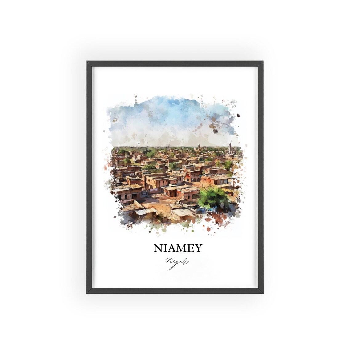 Niamey Niger Aerial Old Town Watercolor Cityscape Art Poster - Image 2