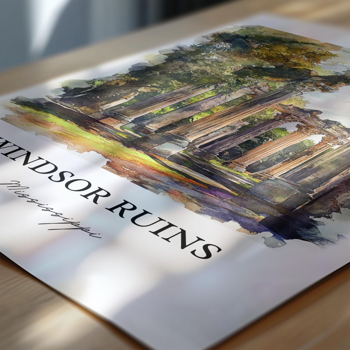 Windsor Ruins Mississippi Watercolor Ancient Columns Oak Trees Poster - Image 6