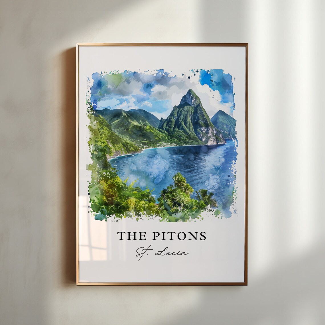 The Pitons, St Lucia Watercolor Travel Poster