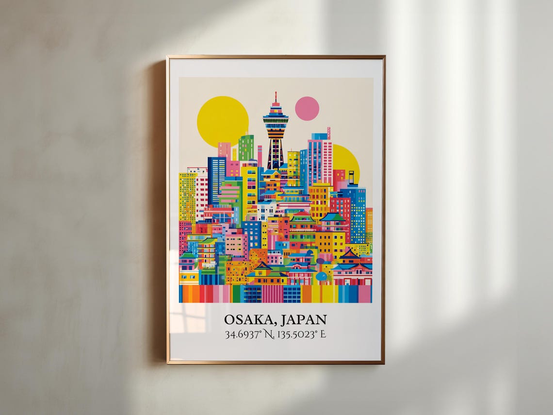 Osaka Japan Pop Art Skyline Tsutenkaku Tower Retro Travel Art Poster - Image 3