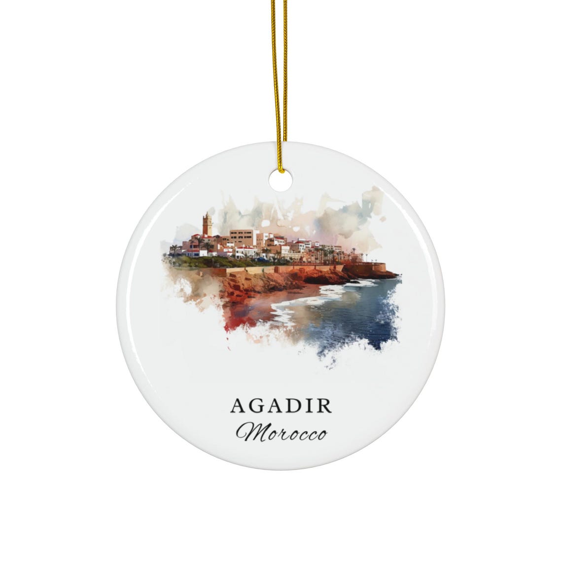 Agadir Morocco Watercolor Cliffside Town Atlantic Waves Travel Poster