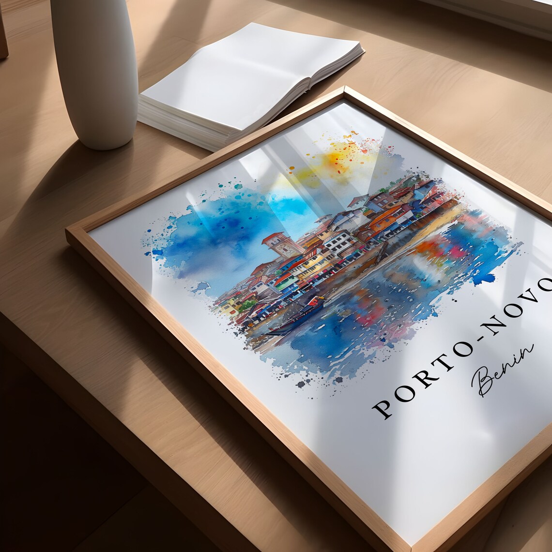 Porto Novo Benin Waterfront Old Town Watercolor Travel Poster - Image 6
