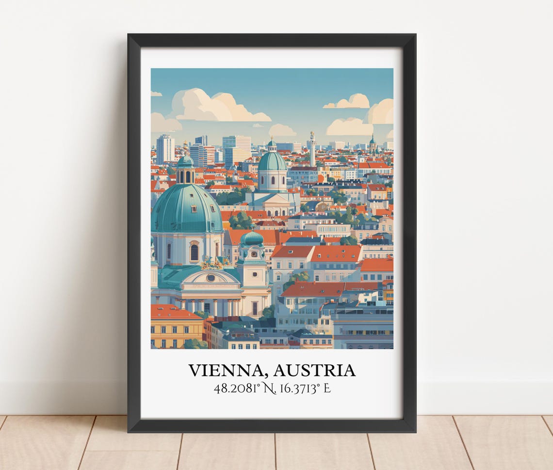 Vienna Austria City Panorama Cathedral Domes Retro Travel Art Poster - Image 2