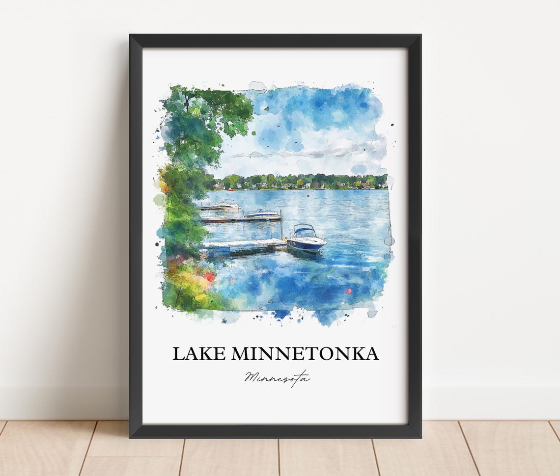 Lake Minnetonka Minnesota Summer Dock and Boats Watercolor Poster