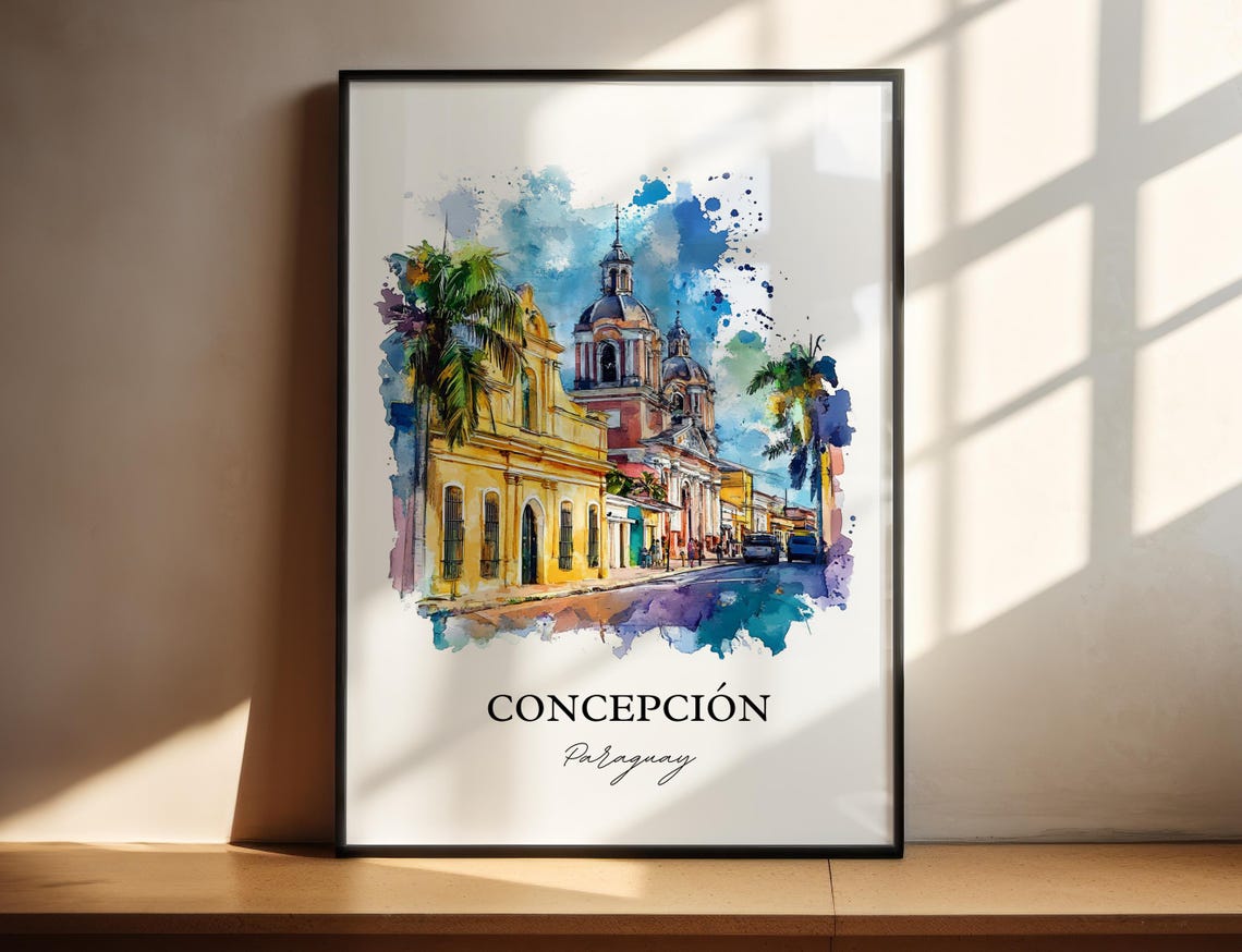 Concepcin Paraguay Wall Art River Print Watercolor Gift Travel Poster Housewarming