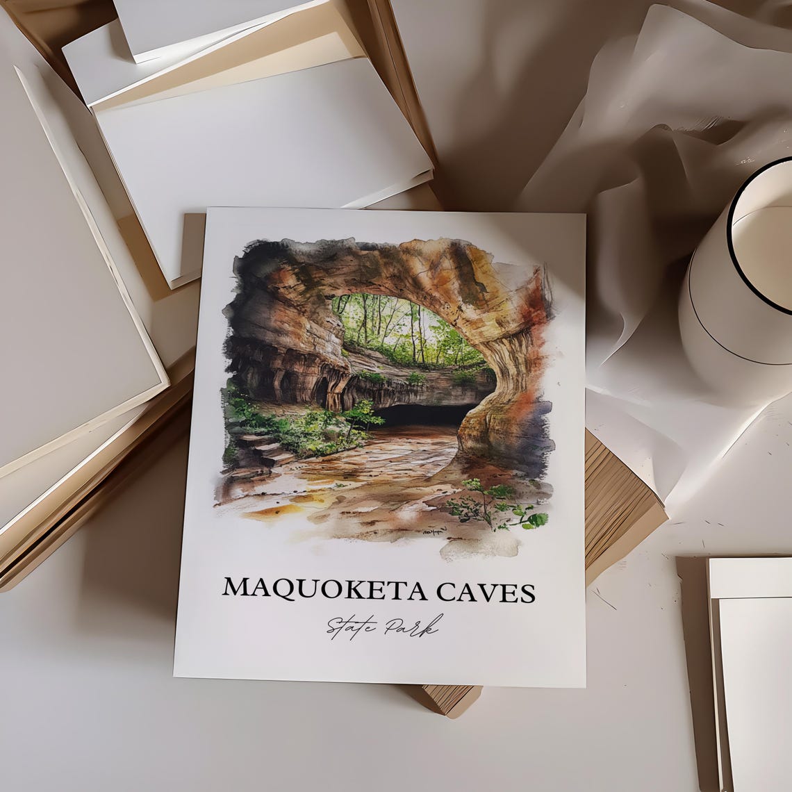Maquoketa Caves State Park Natural Rock Arch Bridge Watercolor Poster - Image 3