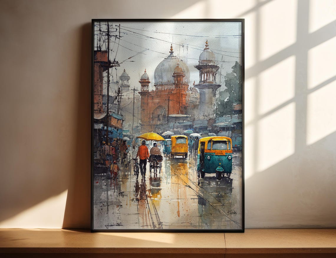 Delhi India Watercolor Art Travel Print Artwork Skyline Decor Wall