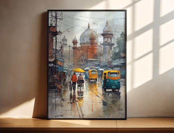 Delhi India Watercolor Art Travel Print Artwork Skyline Decor Wall