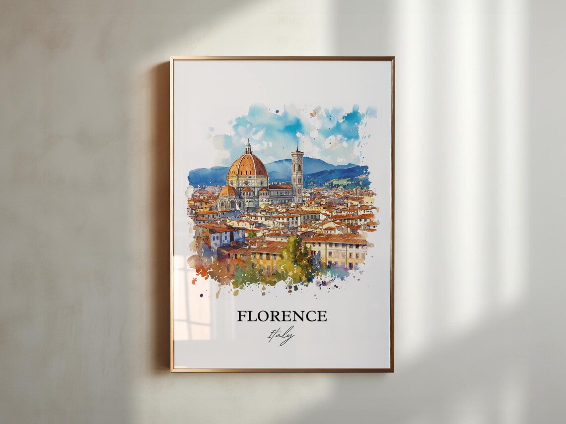 Florence Italy Duomo Cathedral Skyline Watercolor Art Poster - Image 2