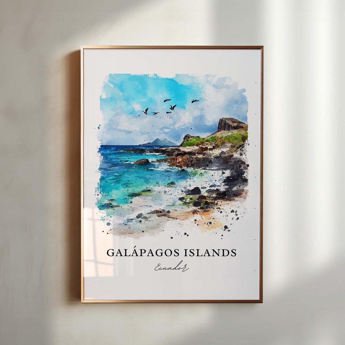 Galapagos Islands Watercolor Travel Poster, Ecuador