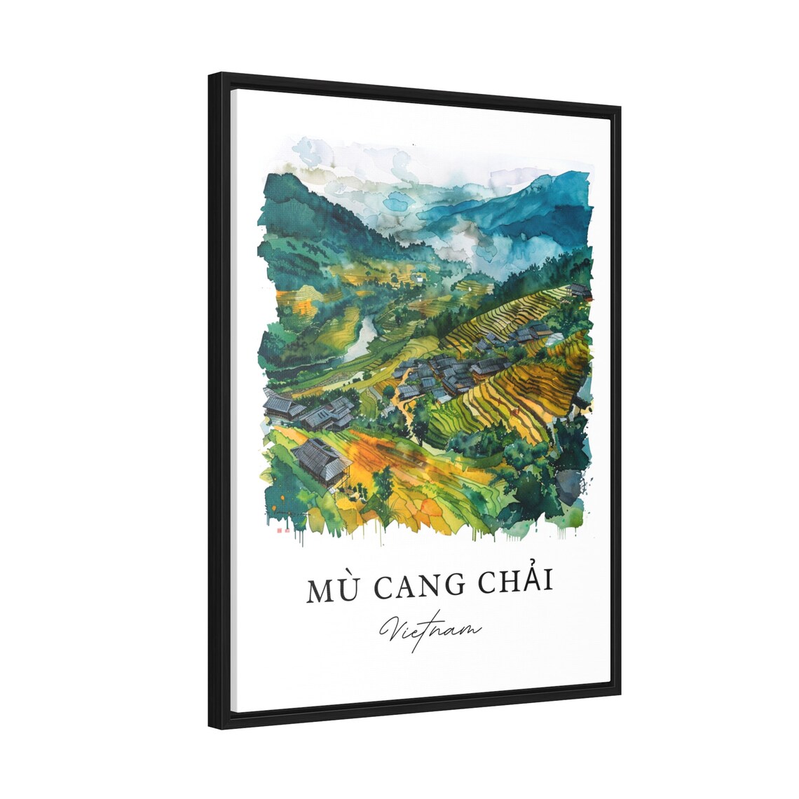 Mu Cang Chai Vietnam Golden Rice Terraces Watercolor Travel Poster - Image 2