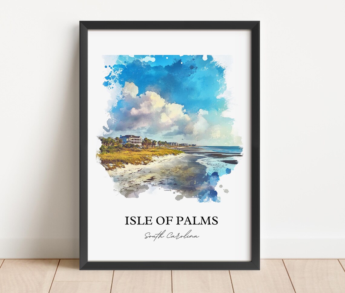 Isle of Palms South Carolina Beach Houses Surf Watercolor Poster - Image 2