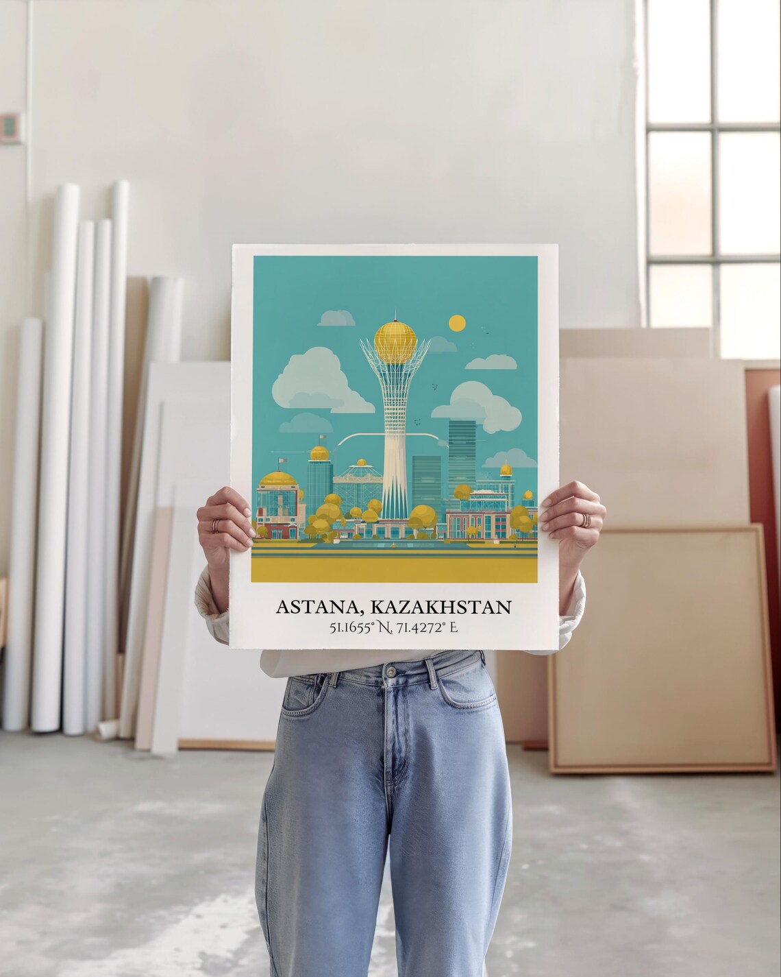 Astana Kazakhstan Bayterek Golden Orb Tower Retro Travel Poster - Image 4