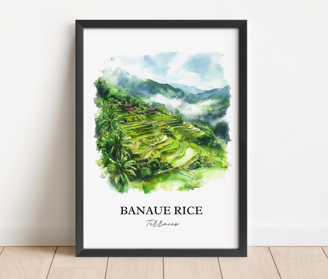 Banaue Rice Terraces Philippines Emerald Watercolor Travel Poster - Image 5