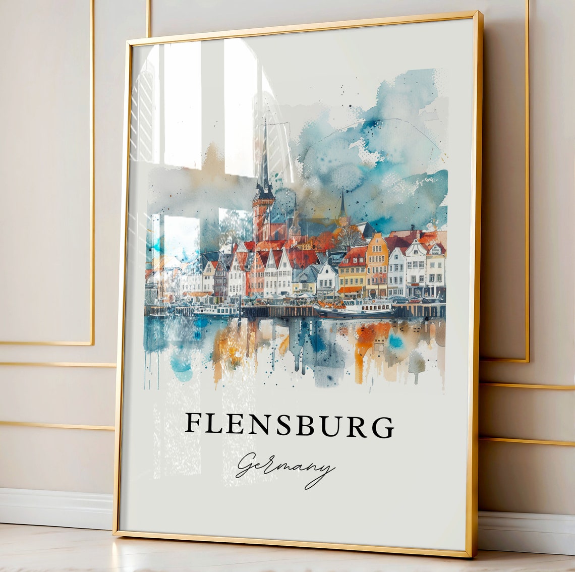 Flensburg Germany Watercolor Travel Poster, Art Print - Image 3