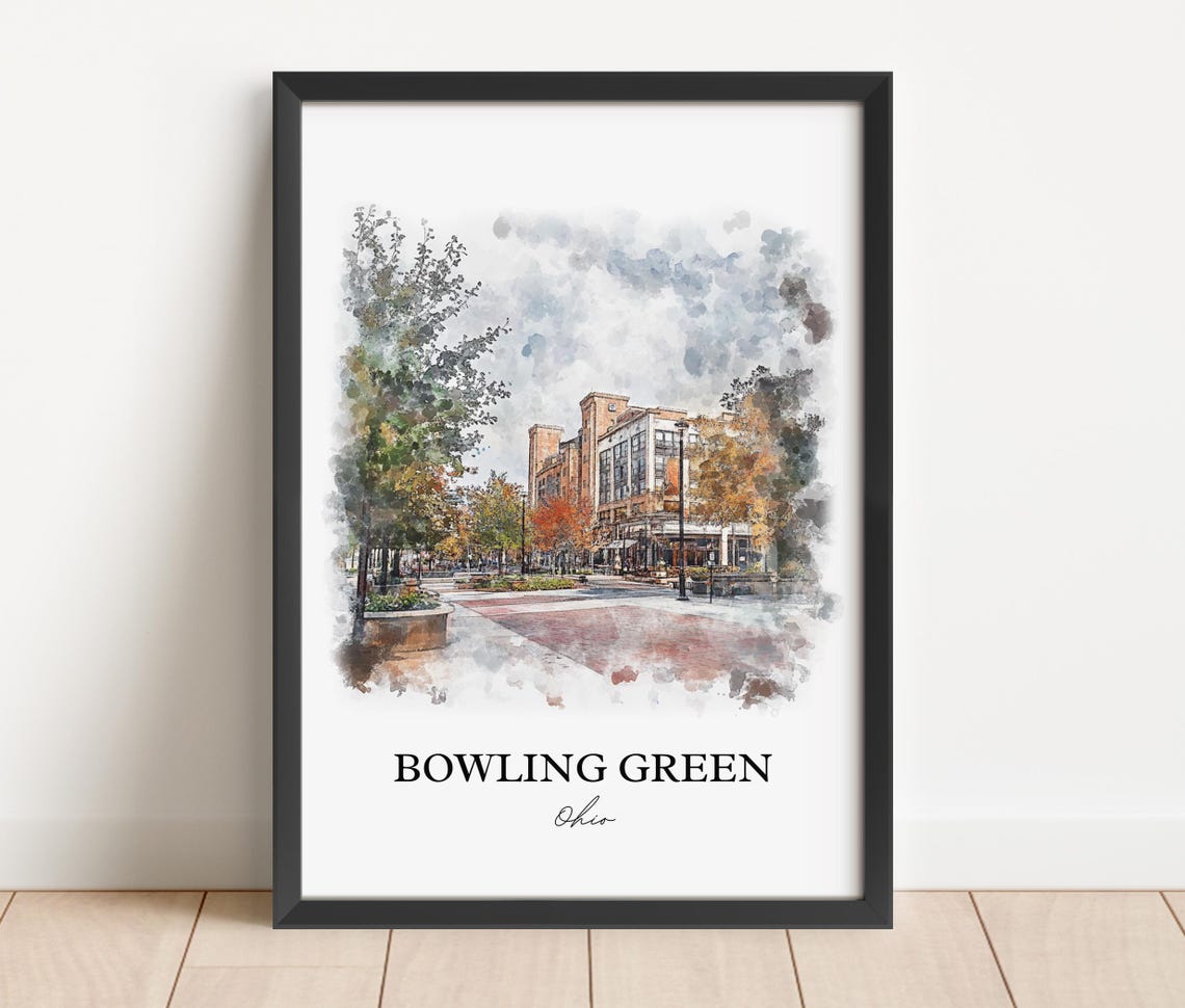 Bowling Green Ohio Downtown Plaza Watercolor Hometown Art Poster - Image 3