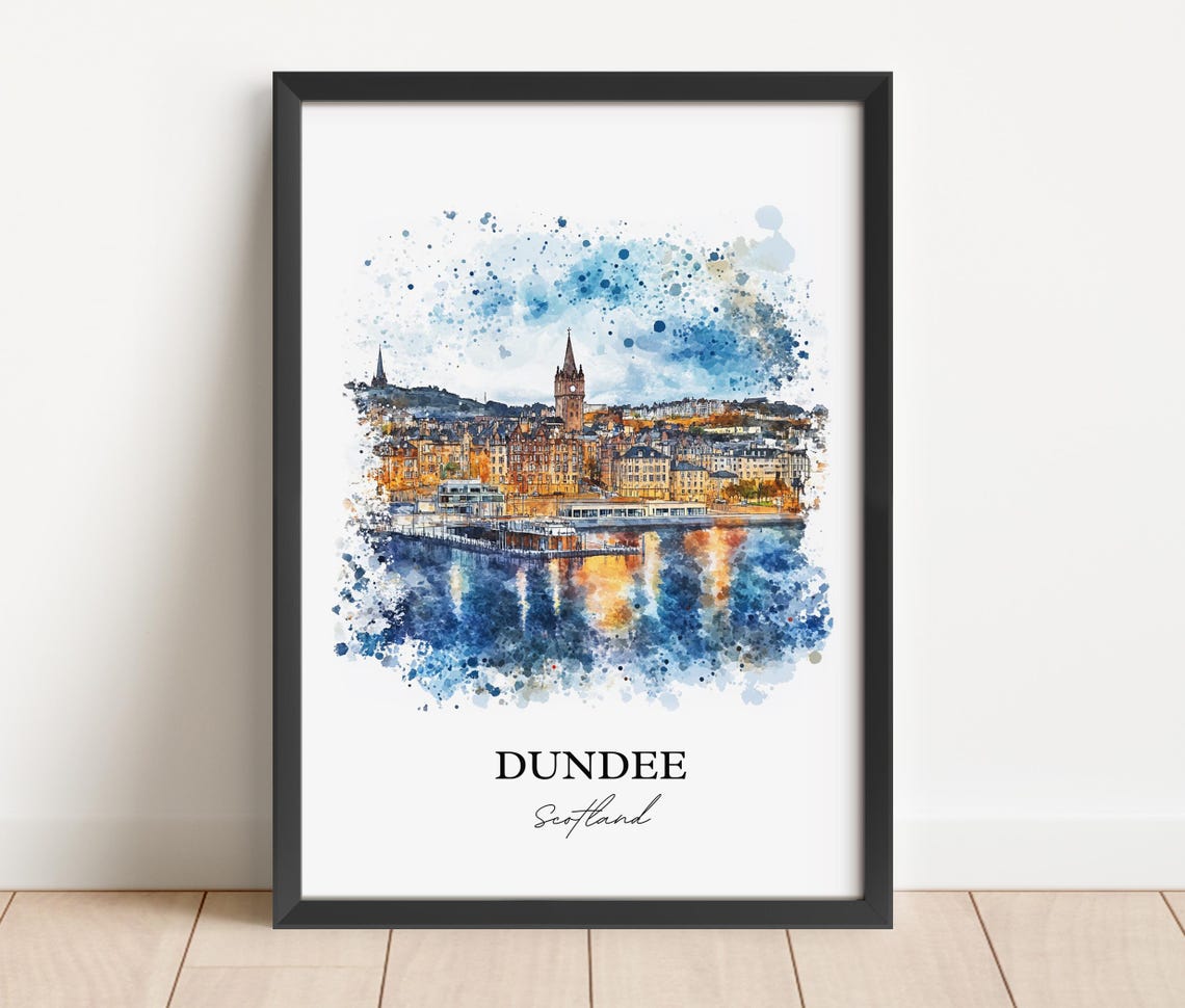 Dundee Scotland Harbor Watercolor Cityscape Skyline Travel Art Poster - Image 2