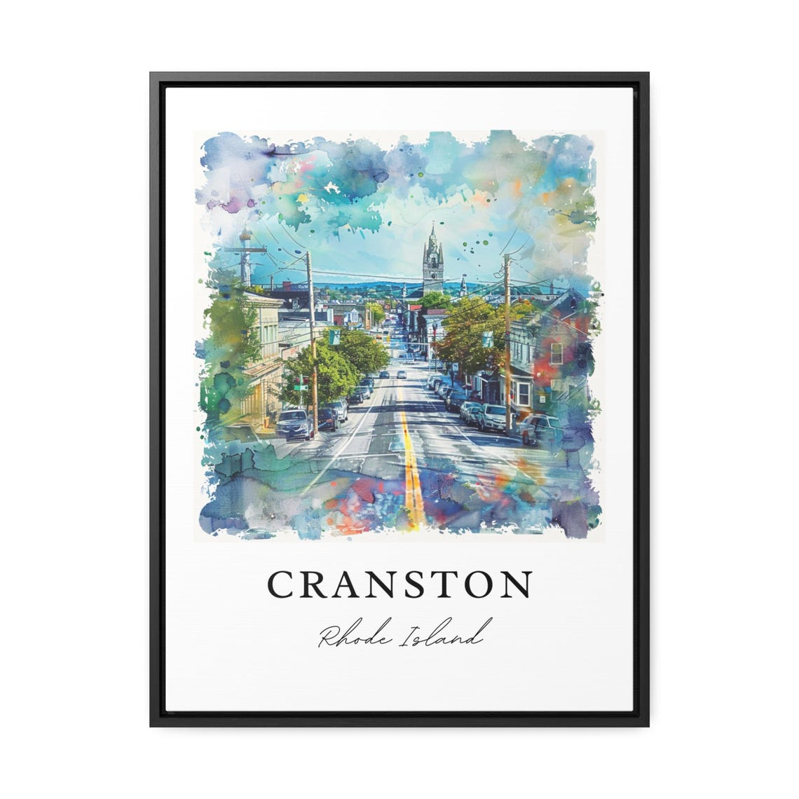 Cranston Rhode Island Downtown Street Watercolor Hometown Poster - Image 2
