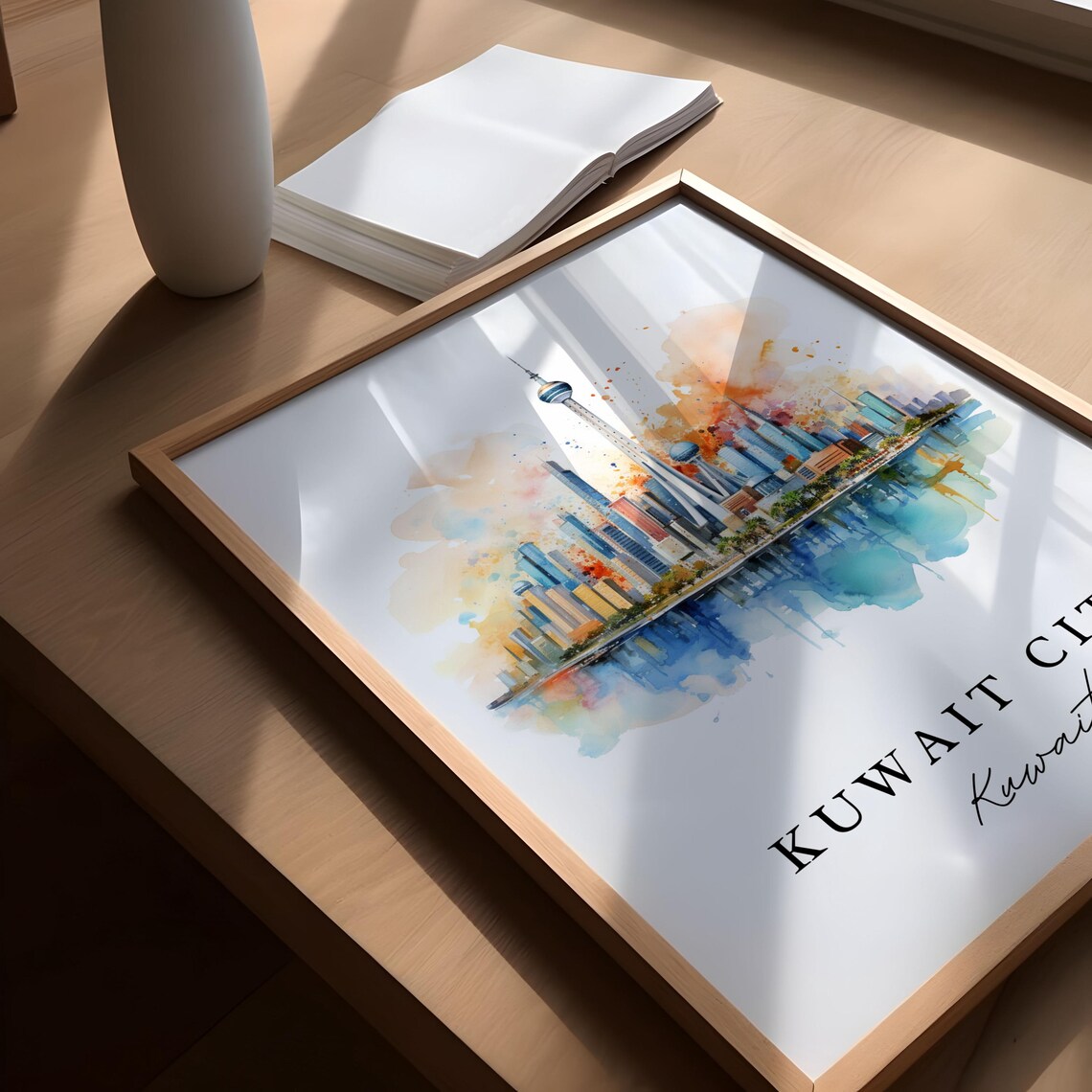 Kuwait City Kuwait Modern Skyline Tower Watercolor Travel Poster - Image 5