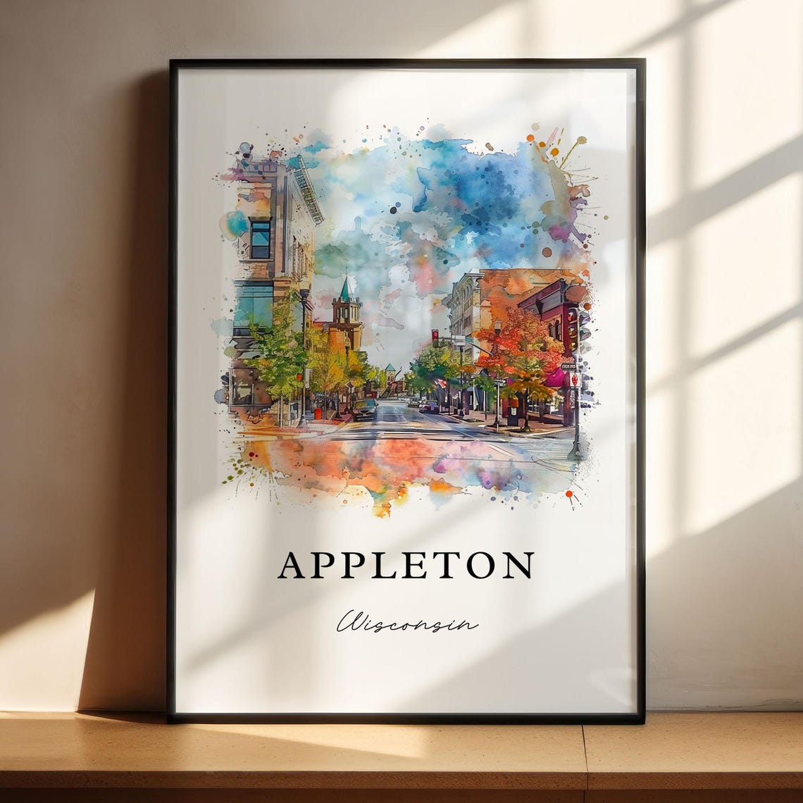 Appleton Wisconsin Historic Downtown Street Watercolor Poster