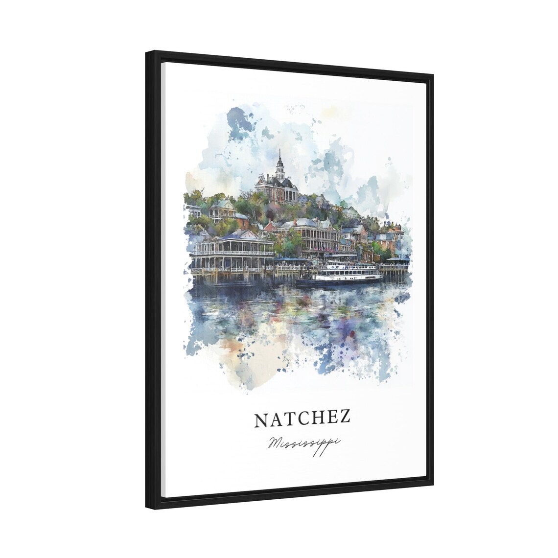 Natchez Mississippi Riverfront Watercolor City Skyline Poster - Image 2