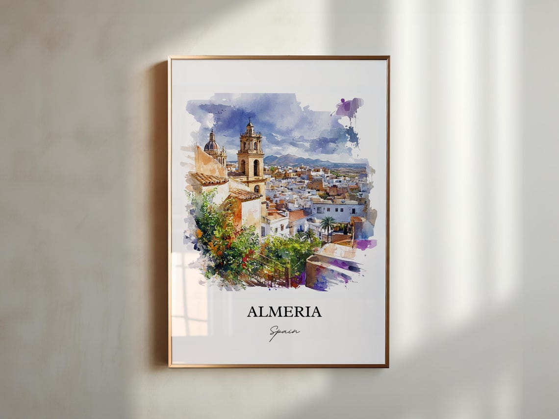 Almeria Spain Cathedral Whitewashed Town Watercolor Travel Poster - Image 3