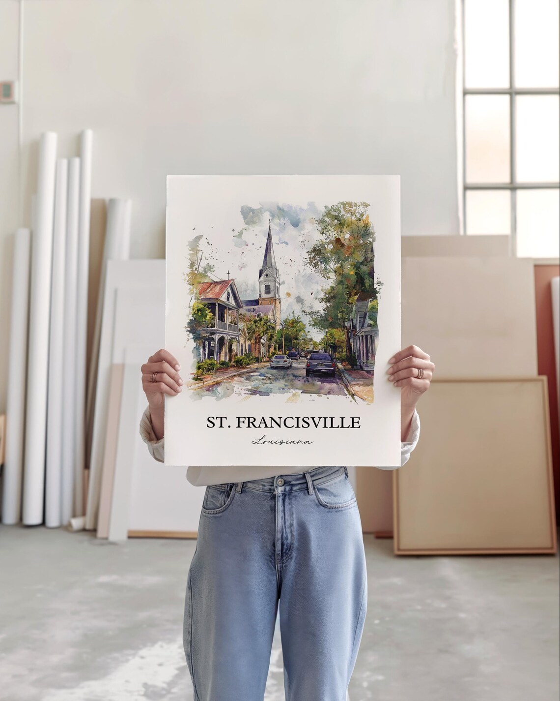 St Francisville Louisiana Church Spire Watercolor Travel Gift Poster - Image 4