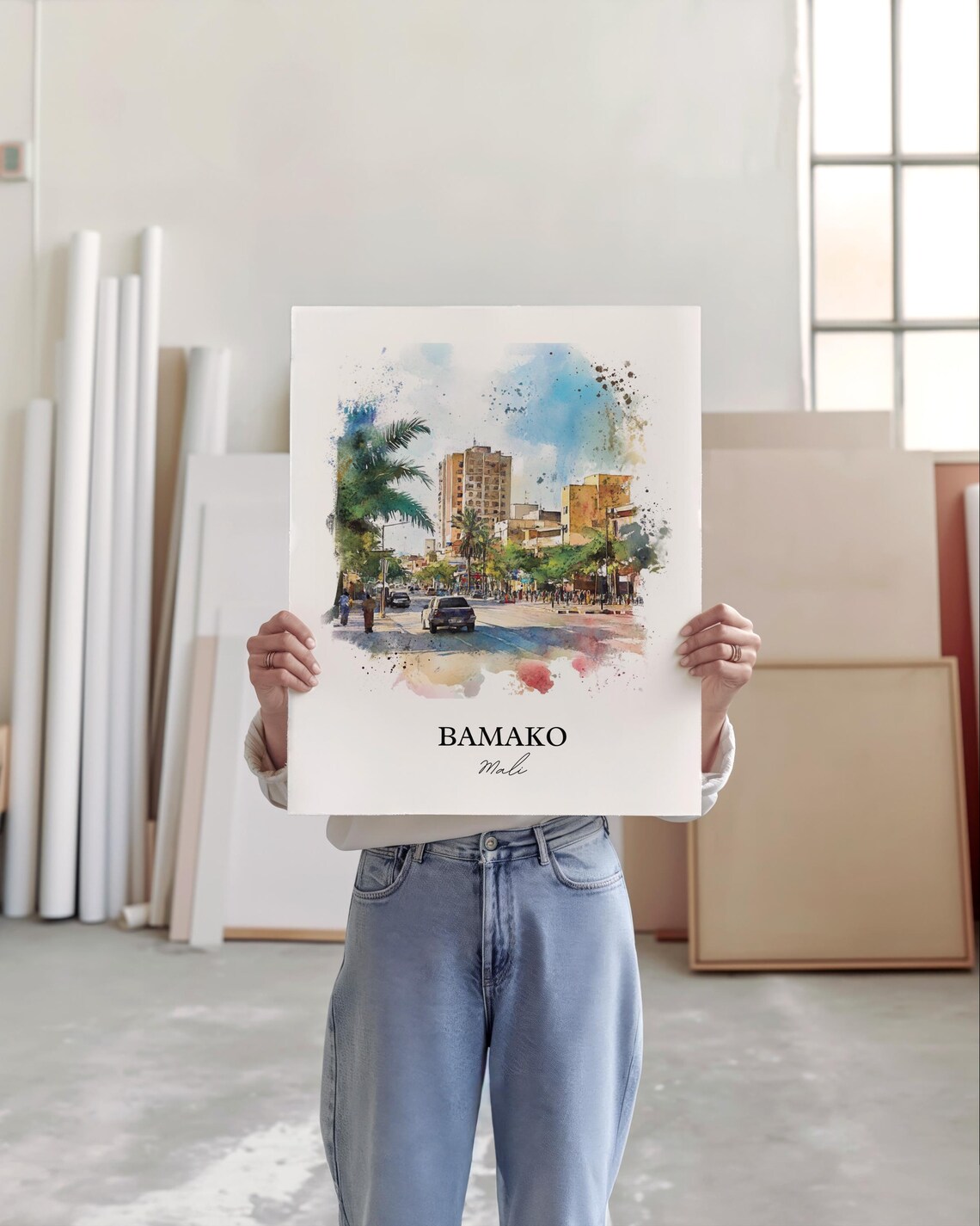 Bamako Mali Street Scene Watercolor City Modern Travel Poster - Image 5