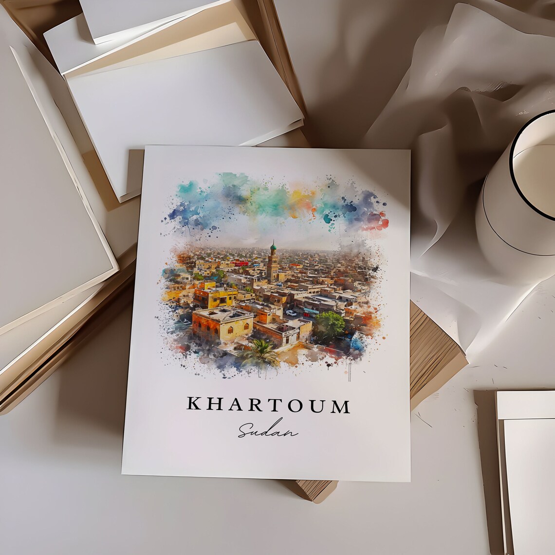Khartoum Sudan Cityscape Minaret Watercolor Travel Poster Minimalist Travel Home Gift - Image 6