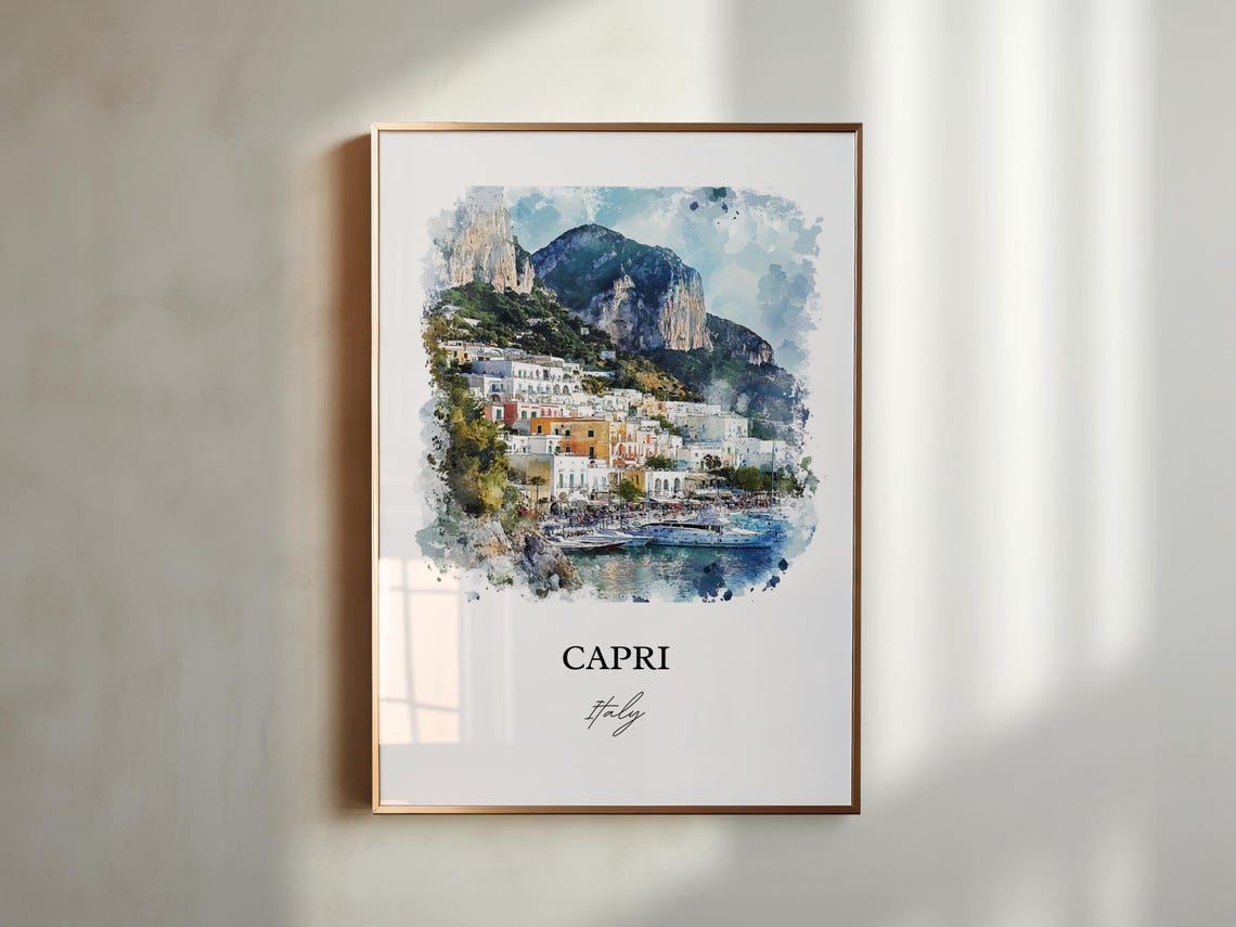 Capri Italy Island Harbor Marina Cliffs Watercolor Travel Poster - Image 5
