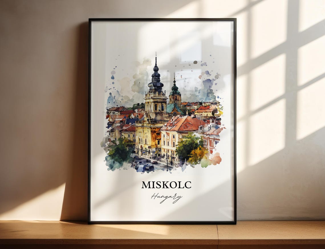 Miskolc Hungary Watercolor Church Towers Old Town Cityscape Poster