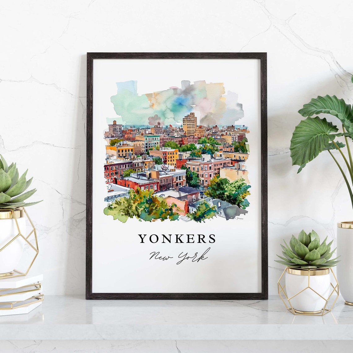 Yonkers New York City Brick Rooftops Watercolor Travel Poster - Image 3