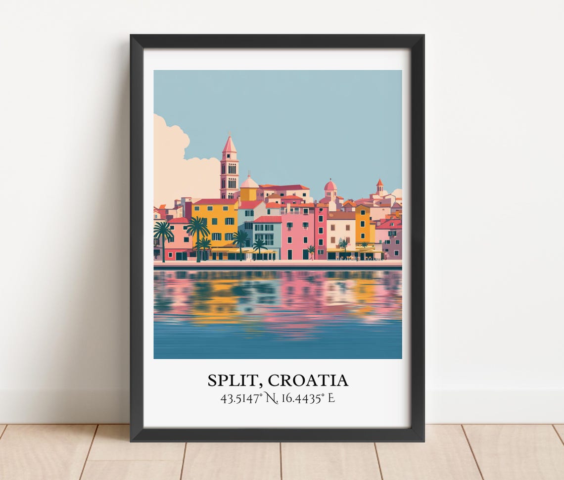 Split Croatia Retro Harbor City Skyline Vintage Travel Decor Poster - Image 5