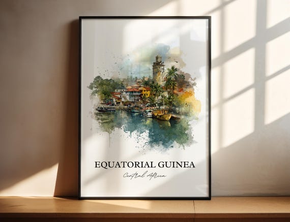 Equatorial Guinea Wall Art Print Africa Watercolor Gift Travel Poster Housewarming