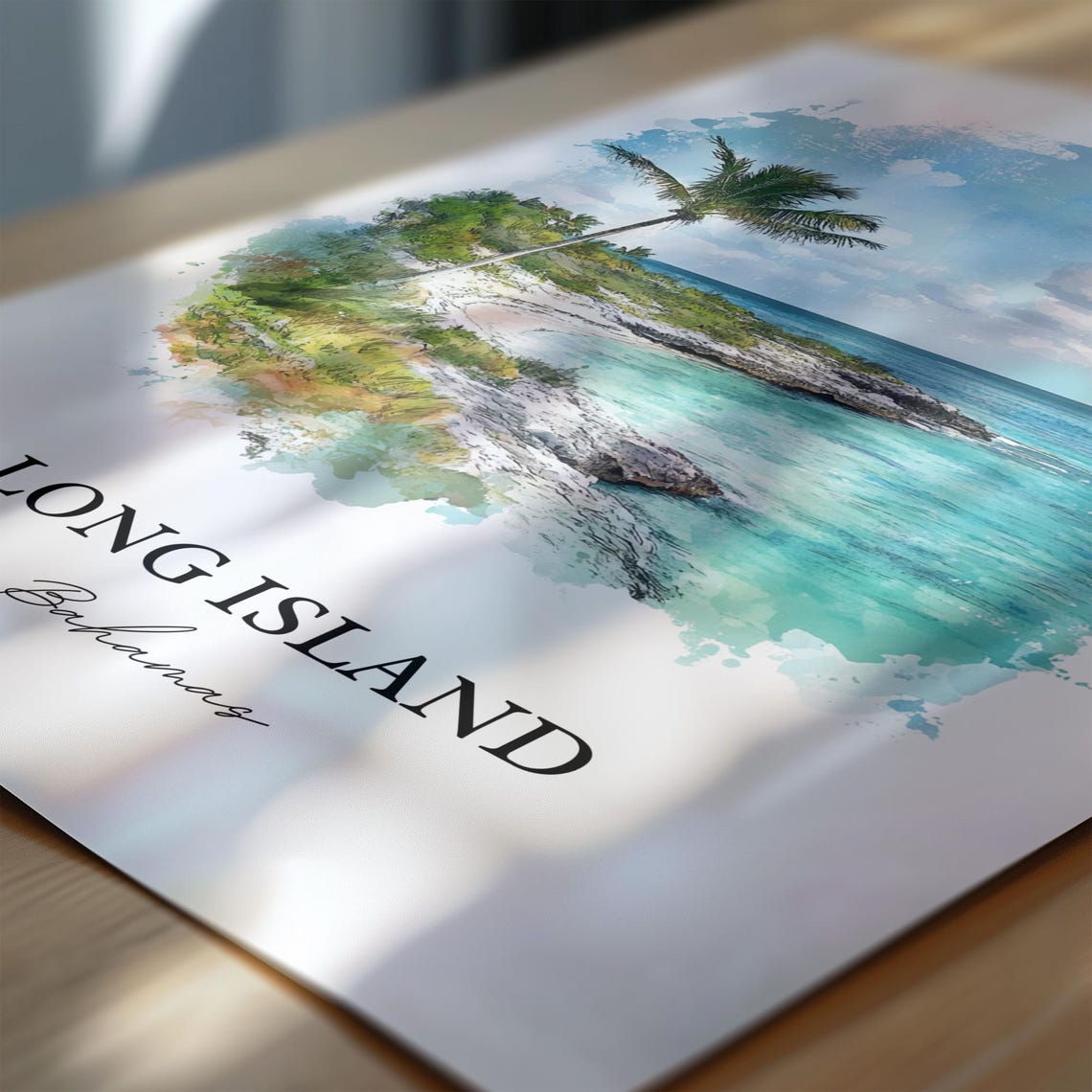 Long Island Bahamas Watercolor Beach Cove Turquoise Shore Poster - Image 6