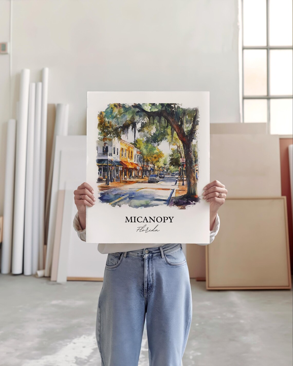 Micanopy Florida Spanish Moss Downtown Watercolor Travel Gift Poster - Image 5
