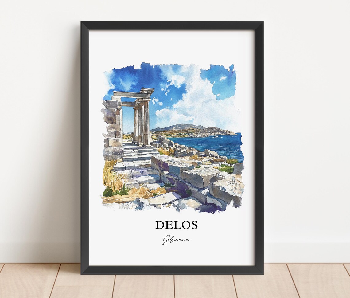 Delos Greece Ancient Ruins by the Sea Watercolor Travel Poster - Image 2