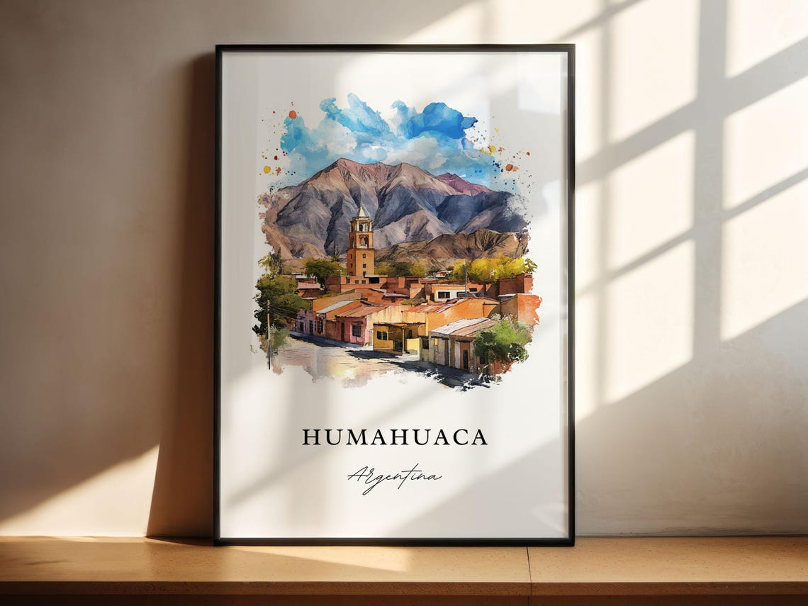 Humahuaca Argentina Watercolor Church Mountain Town Scene Poster - Image 4
